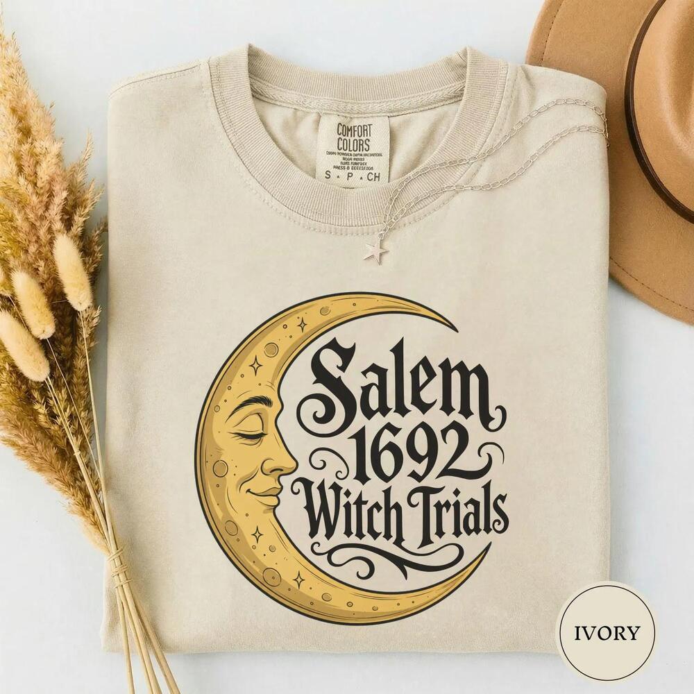 Salem 1692 Witch Trials Tshirt, Crescent Moon Witch Shirt, Gothic Halloween Gift